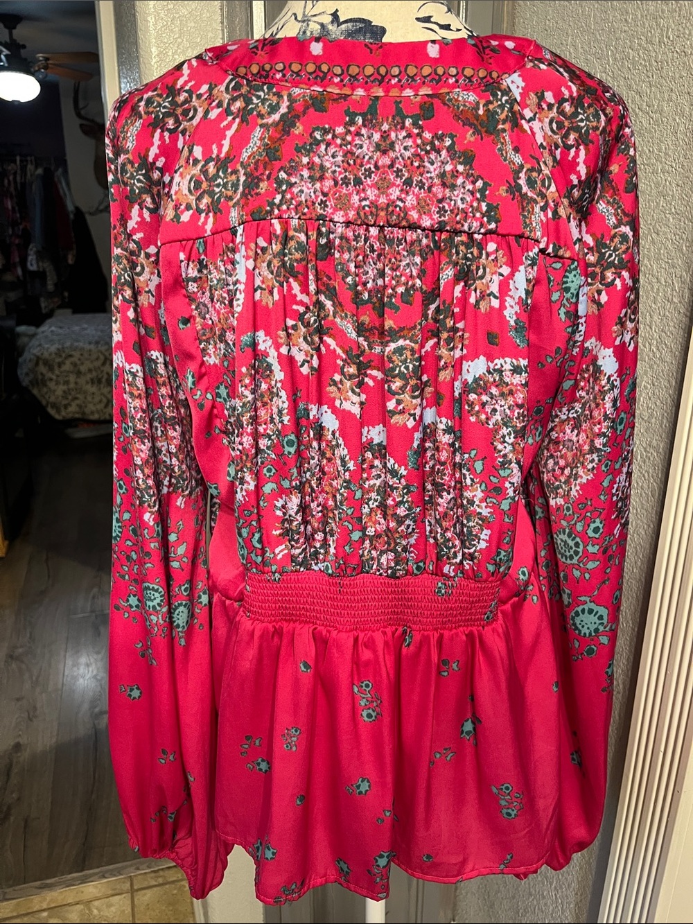 Free People Hot Pink Floral Tie-Front Blouse - Picture 3 of 7